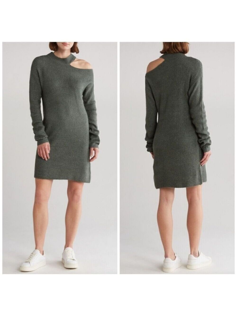 STITCHDROP Nordstrom Above Keyboard Knit Sweater Dress NWT Frog Green Size L
